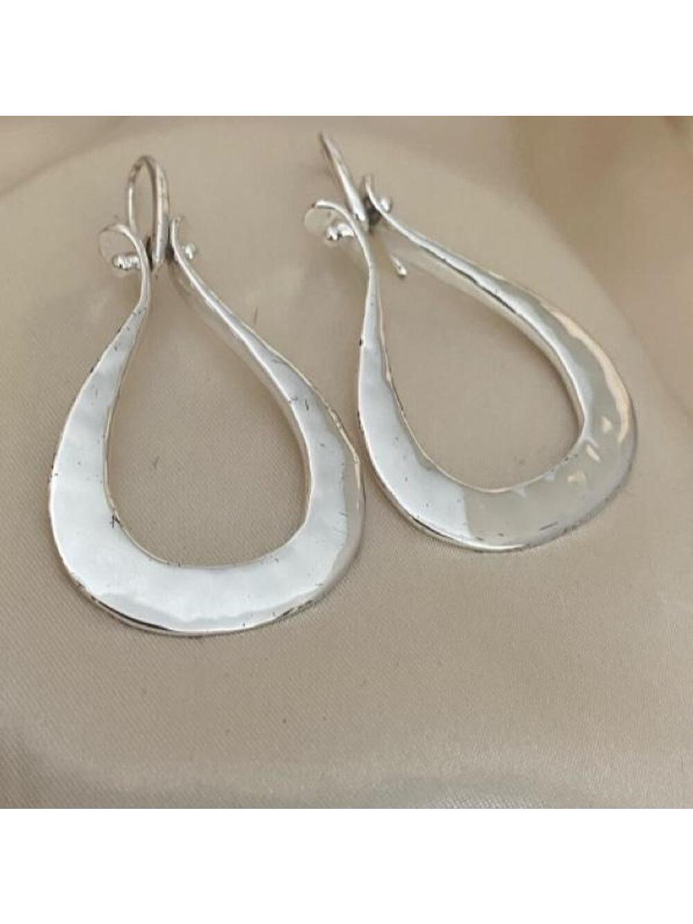 RLM BronzeThailand Hammered Silver plated brass Teardrop Drop Earrings